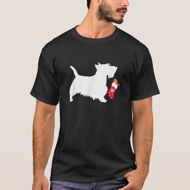 Camiseta Scottie Scottish Terrier Christmas Stocking Dog   (Frente)