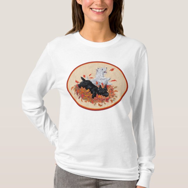 Camiseta Scottie & Westie Folhas Caídas (Frente)