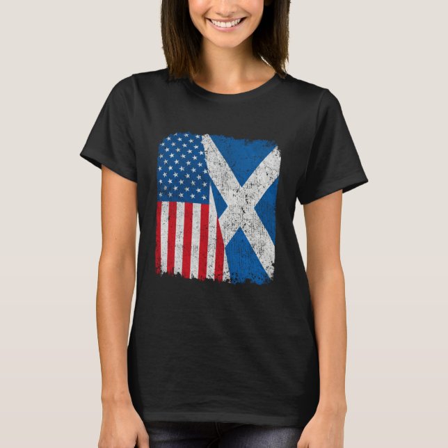 Camiseta Scottish American Flag Half USA Scotland Root Prou (Frente)