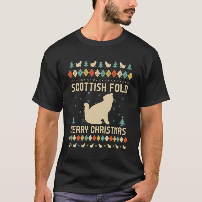 Camiseta Scottish Fold Funny Ugly Sweater Retro Para (Frente)