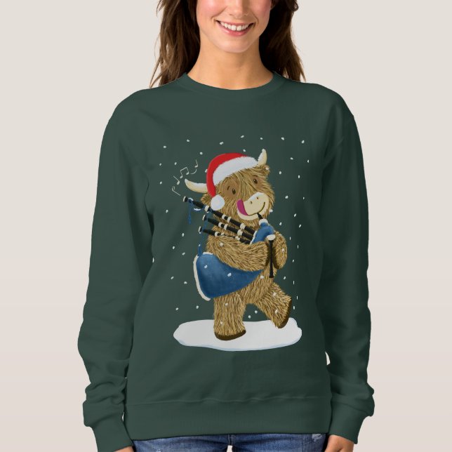Camiseta Scottish Highland Cow Christmas Piper (Frente)