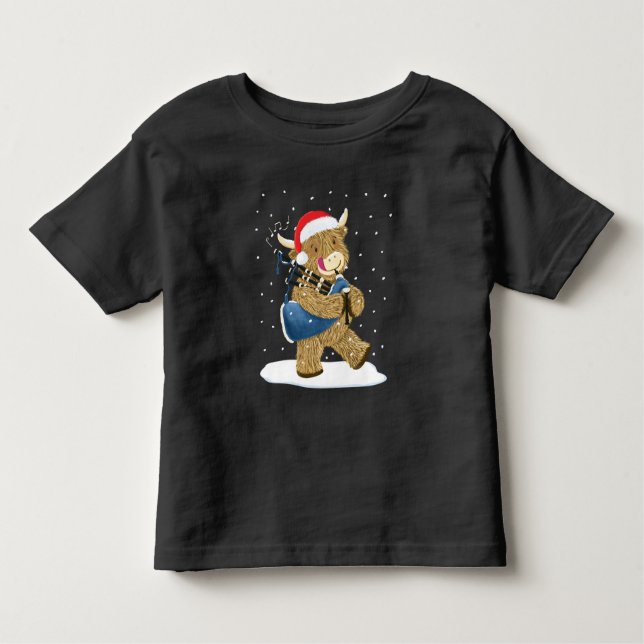 Camiseta Scottish Highland Cow Christmas Piper (Frente)