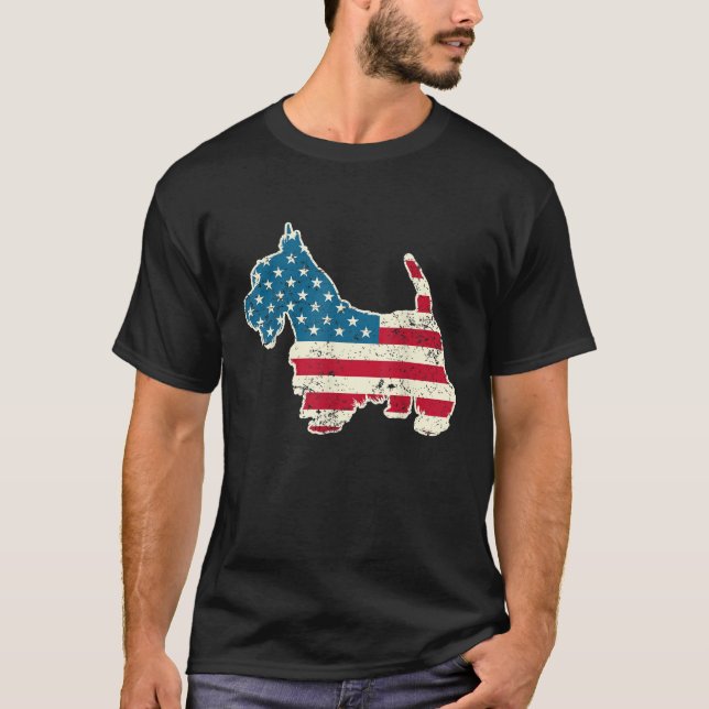 Camiseta Scottish Terrier 4 de julho Men USA American Flag (Frente)