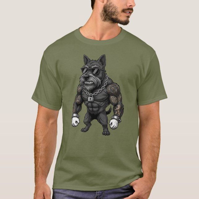 Camiseta Scottish Terrier, muscular, tattooed, bodybuilder (Frente)