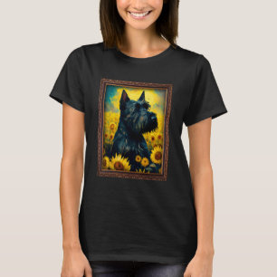 Camiseta Scottish Terrier Painting Sunflower Flower Mãe Wom
