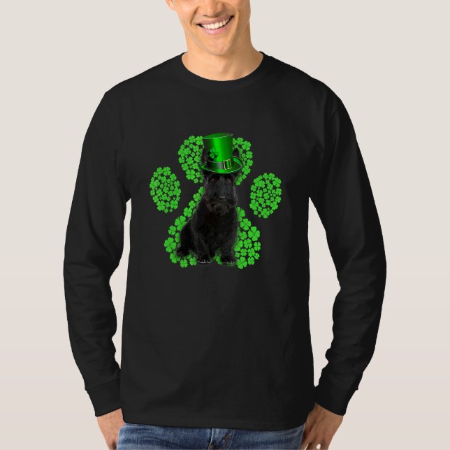 Camiseta Scottish Terrier Shamrock Paw C Dia de São Patríci (Frente)