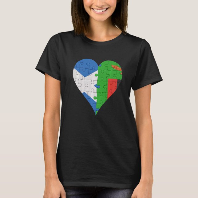 Camiseta Scottish Zambian Flag Heart (Frente)