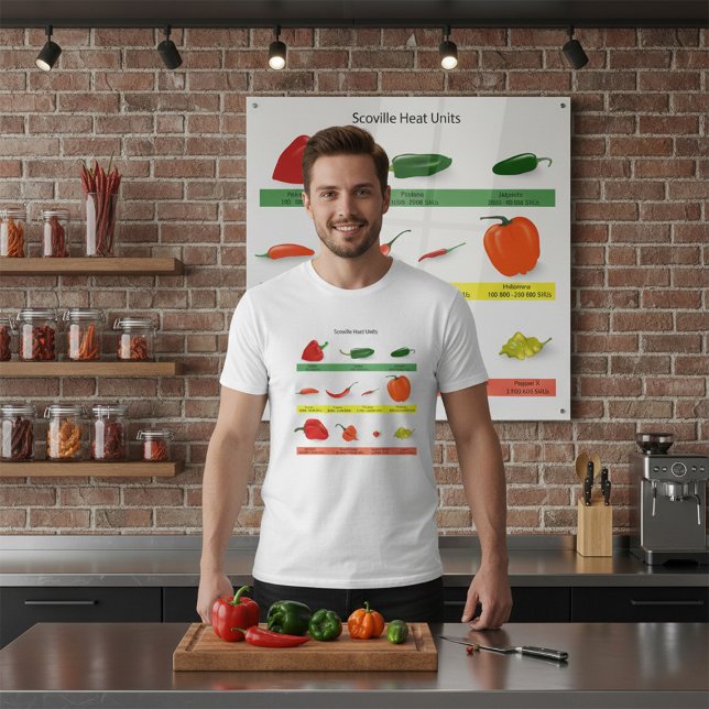Camiseta Scoville Heat Units Chili Pepper Chart  (Criador carregado)