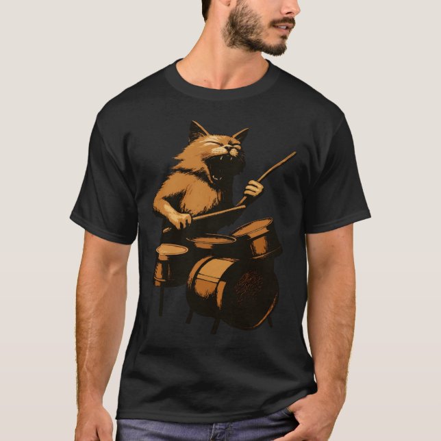 Camiseta Screaming Cat Playing Drums  (Frente)