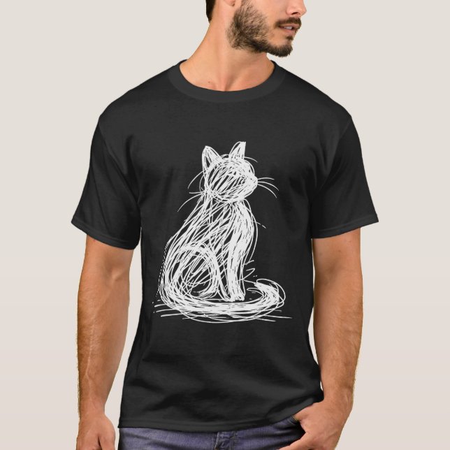 Camiseta Scribble Cat Minimal Line Art Japanese  (Frente)