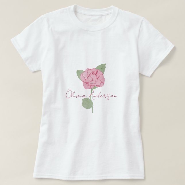Camiseta Script de Aquarela de Flor de Rosa de Nome Persona (Frente do Design)