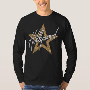 Camiseta Script de Mão Branca de Hollywood com Estrela