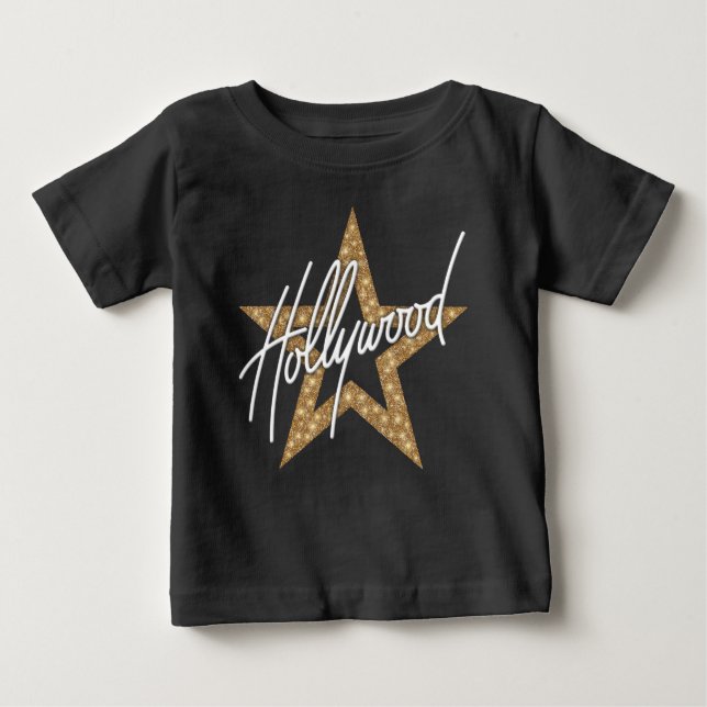 Camiseta Script de Mão Branca de Hollywood com Estrela (Frente)