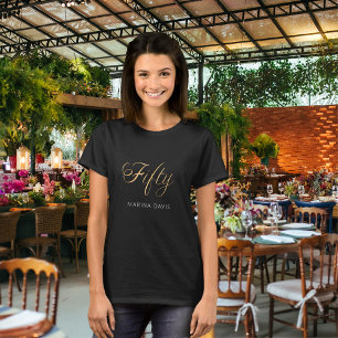 Camiseta Script de nome de ouro preto 50.o aniversário