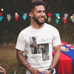 Camiseta Script do Melhor Pai Nunca | Fotomia Familiar<br><div class="desc">Envie um belo presente de dia de os pais personalizado para o seu pai que ele apreciará. Colagem especial de fotos personalizadas da família de dias de os pais para mostrar suas fotos e memórias especiais da família. Nosso design apresenta um simples design de grade de colagem de 4 fotos...</div>