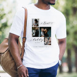 Camiseta Script do Melhor Pai Nunca | Fotomia Familiar<br><div class="desc">Envie um belo presente de dia de os pais personalizado para o seu pai que ele apreciará. Colagem especial de fotos personalizadas da família de dias de os pais para mostrar suas fotos e memórias especiais da família. Nosso design apresenta um simples design de grade de colagem de 4 fotos...</div>