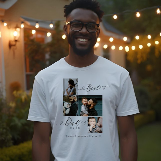 Camiseta Script do Melhor Pai Nunca | Fotomia Familiar (Best Dad Ever Script | Family Photo Keepsake Tri-Blend Shirt)