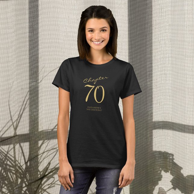 Camiseta Script Dourado de Festa de aniversário preto (Criador carregado)