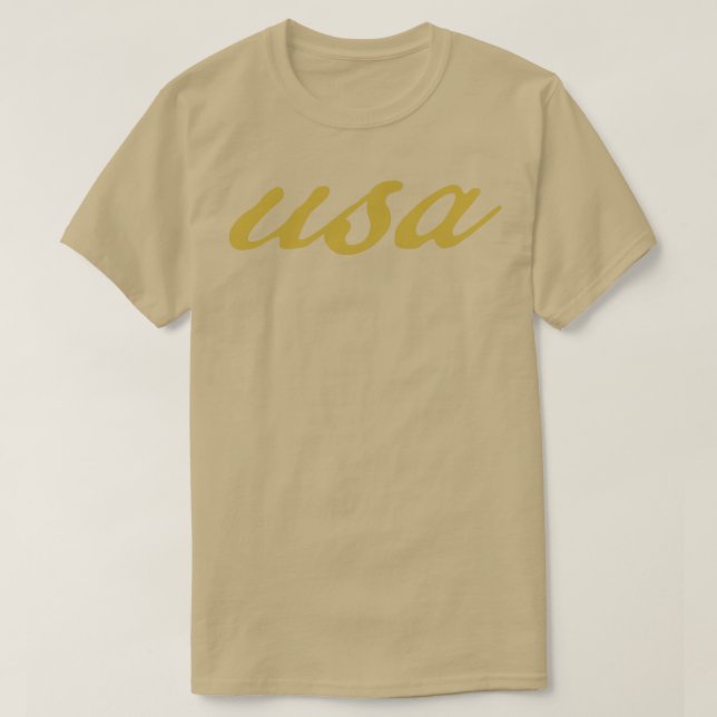 Camiseta Script Dourado de Tipografia dos EUA (Frente do Design)