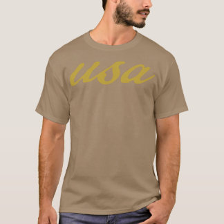 Camiseta Script Dourado de Tipografia dos EUA