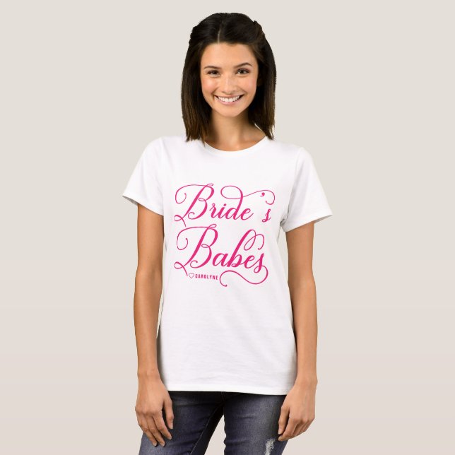 Camiseta Script Elegante Rosa Quente | Personalização de be (Frente Completa)