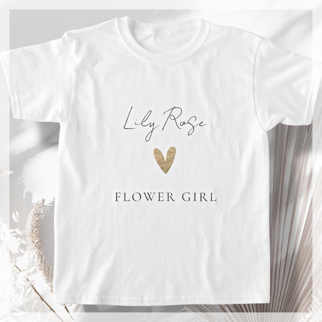Camiseta Script Moderno do Coração Dourado da Rapariga Flor (Criador carregado)