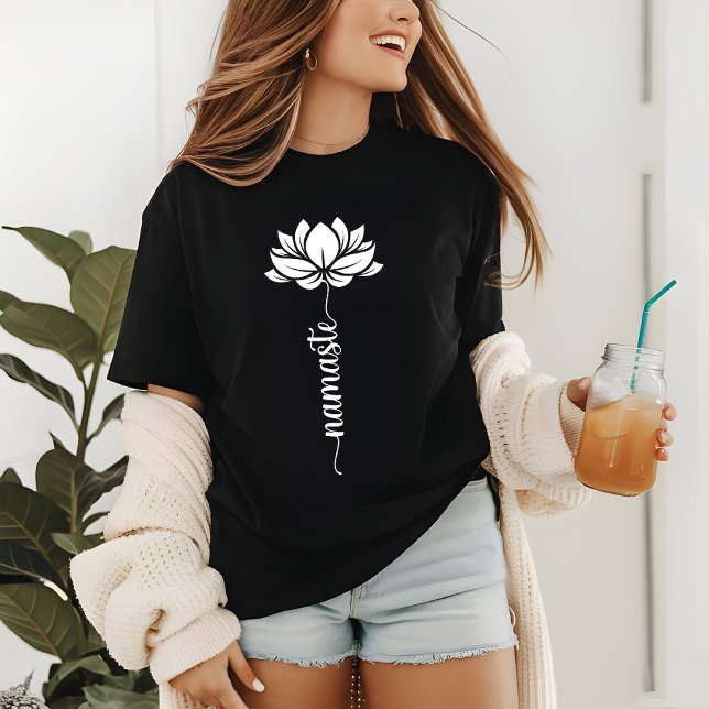 Camiseta Script Moderno do Flor de Lotus Branco do Namaste (Criador carregado)