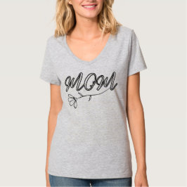 Camiseta Script "MOM" elegante com Design de Flor