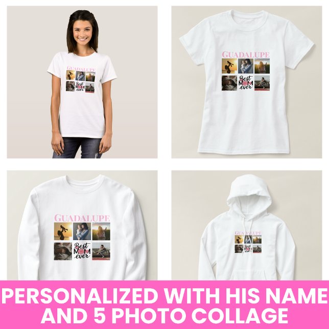 Camiseta Script Monograma de Colagem de Fotografias de Ofer (Mothers Day Gifts Photo Collage Monogrammed Script Clothes)