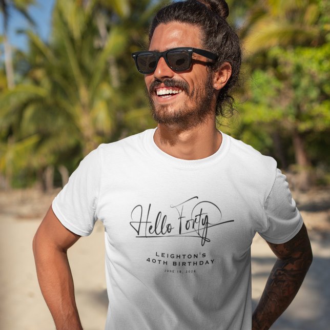 Camiseta Script Olá Quarenta Minimalista Aniversário de 40  (Criador carregado)