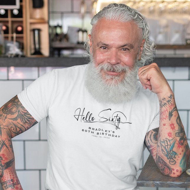 Camiseta Script Olá Sessenta Minimalista 60º Aniversário (Criador carregado)