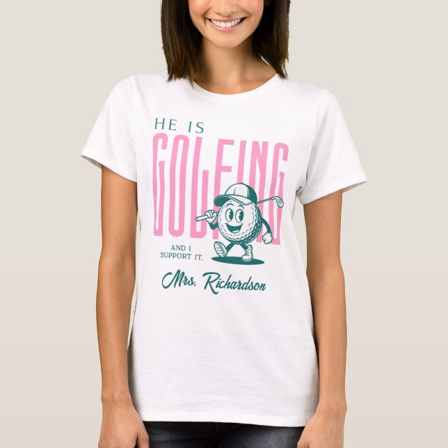 Camiseta Script Personalizado Retro Sra Rosa Esposa de Golf (Frente)