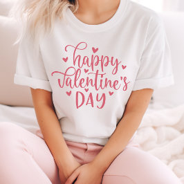 Camiseta Script Rosa feliz dia de os namorados Com Corações