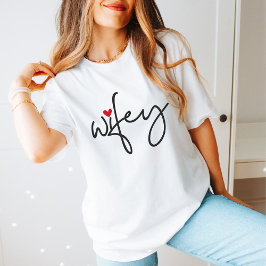 Camiseta Script simples Recem casados Wifey Modern Elegant