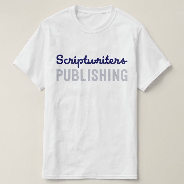 Camiseta Scriptwriters que publicam azuis marinhos/t-shirt (Frente do Design)