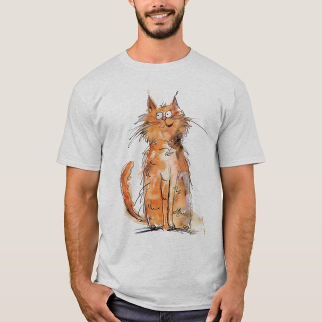 Camiseta Scruffy Orange Cat Whimsical Quirky (Frente)