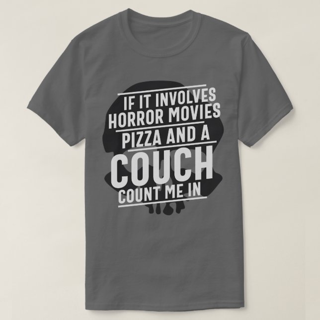 Camiseta Se envolve Horror Pizza e um sofá me conte (Frente do Design)