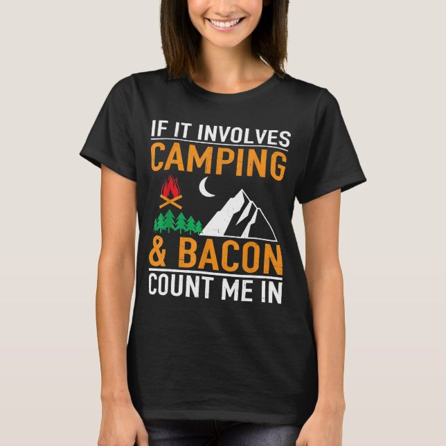Camiseta Se Envolver Bacon Conte-Me Em Acampamento Engraçad (Frente)