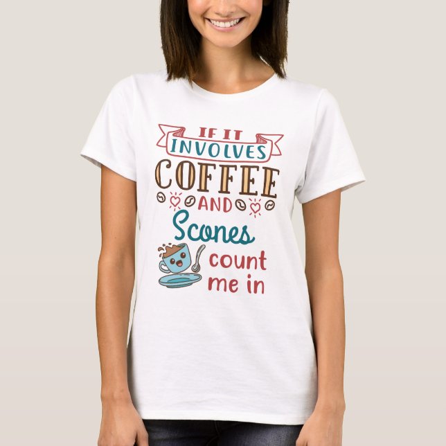 Camiseta Se Envolver Café e Scones Conte-Me (Frente)