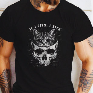 Camiseta Se Eu Caibo Eu Sento Crânio de Gato Fofo Gótico Hu