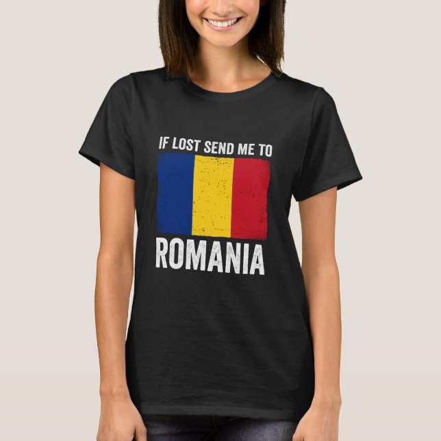 Camiseta Se Eu Me Perder Envie-me para a Romênia (Frente)