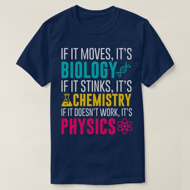 Camiseta Se Movimenta A Biologia Se Cheira A Química (Frente do Design)