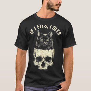 Camiseta Se serve eu sento crânio de gato preto meme engraç
