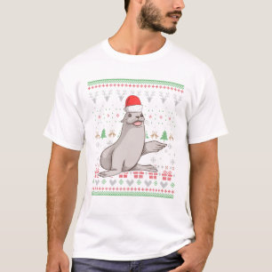 Camiseta Sea Lion Papai Noel Padrão de Natal Feio X-Mas