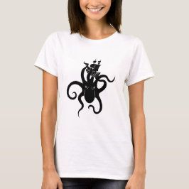 Camiseta Sea Monster Blue e Black Kraken com navio