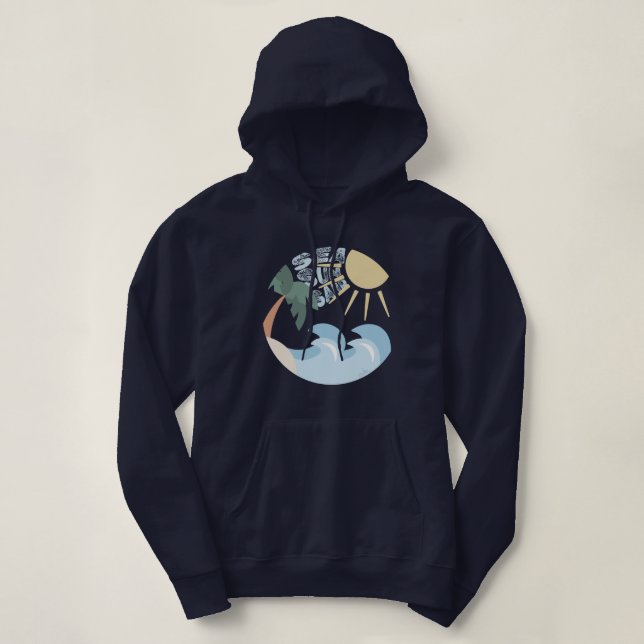Camiseta Sea, Sun, Sand Hoodie (Frente do Design)