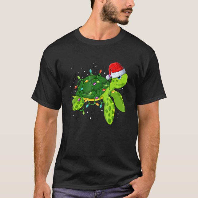Camiseta Sea Turtle Christmas Lights  Santa Hat Merry Chris (Frente)
