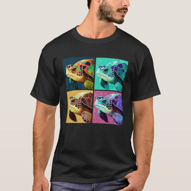 Camiseta Sea Turtle Pop Illustration Colorful Animal Women  (Frente)