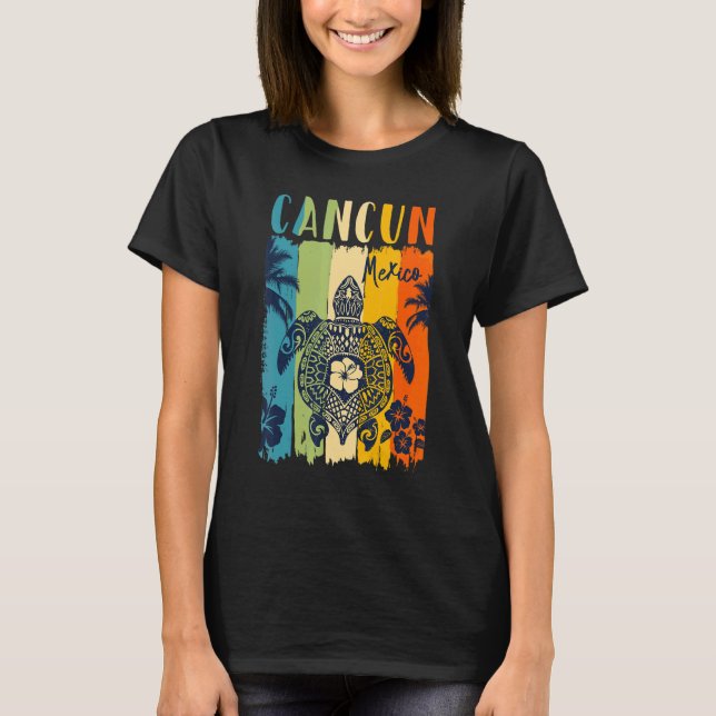 Camiseta Sea Turtle Retro Cancun Mexico Family Vacation (Frente)