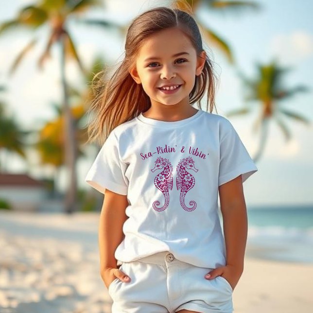Camiseta Seacavalos-Pescador Core-Hawaiian Tropical (Seam Horses Fisherman Core-Hawaiian-Tropical-Kids T shirt-Wine Color)
